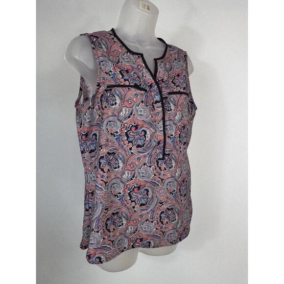 Ann Taylor Paisley Blouse Blue And Orange Women’s Medium Petite - Picture 1 of 7